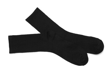 Pair of black socks isolated on white, top view
