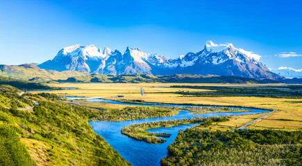 mountain landscape with lake and mountains