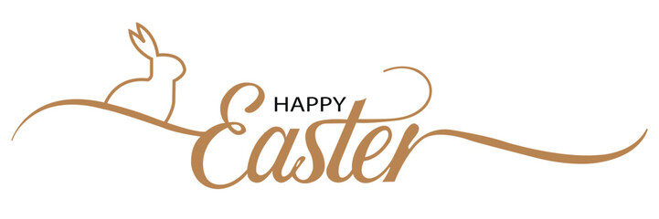 Obraz premium Happy Easter Bunny Calligraphy Design,Elegant Easter Text with Rabbit,Easter Celebration Calligraphy with Bunny,Stylish Happy Easter Script Design.
