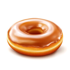 A golden brown donut with a shiny, sugary glaze and soft texture, isolated white background