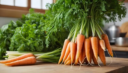 Freshly Harvested Carrots with Tops