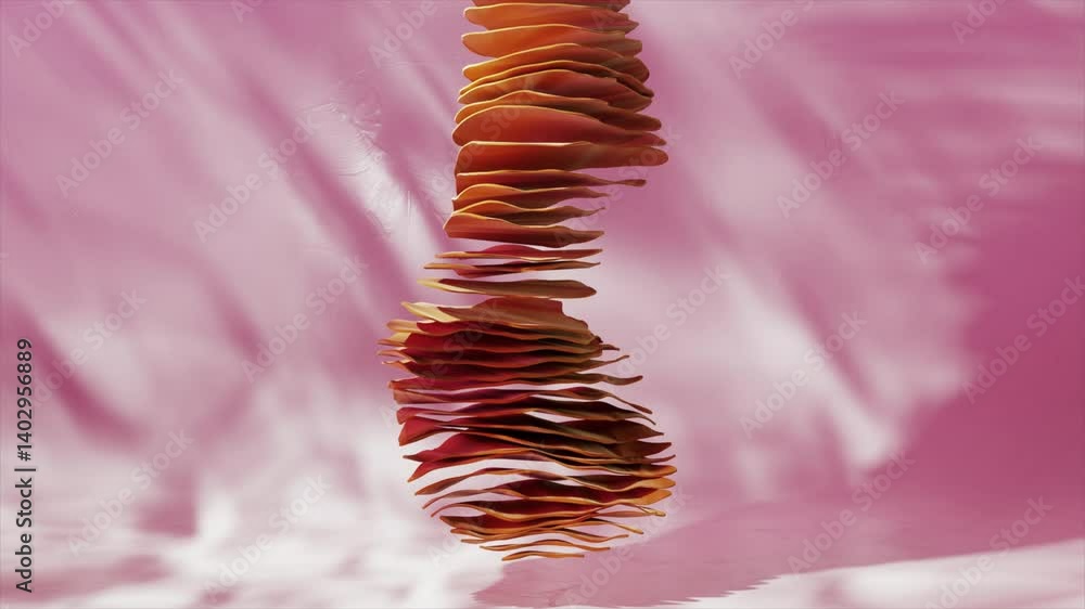 Poster white and orange slices of a mannequin head are progressively detaching and rising, creating an abst