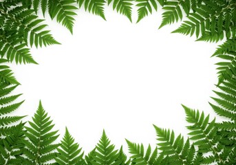 Fern fronds forming frame on white background