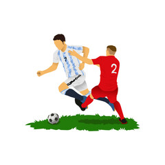 Obraz premium Duel striker and defender by the futsal, football, or soccer player vector.