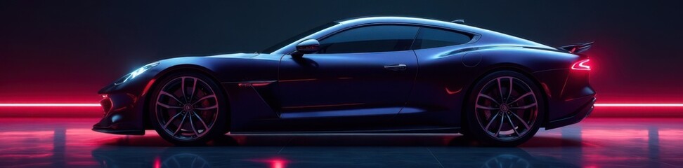 Side-lit car profile with chrome accents and subtle curves, modern sedan, headlights