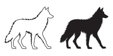 Detailed wolf silhouette with sleek vector lines – ideal for wildlife and nature-inspired projects – wolf icon – wolf illustration – wolf lineart

