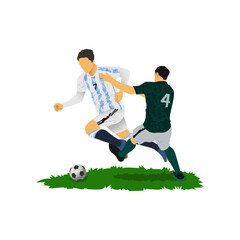 Duel striker and defender by the futsal, football, or soccer player vector.