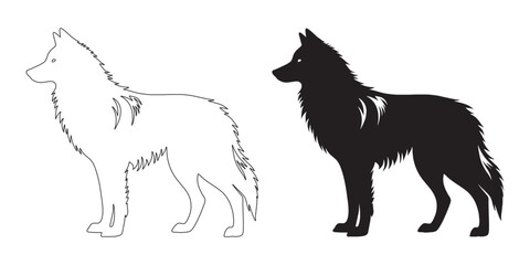 Playful wolf silhouette in simple vector lines – ideal for digital logos and creative designs – wolf icon – wolf illustration – wolf lineart

