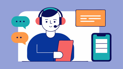 Mobile CheckUp An individual using a smartphone with a large accessibility interface. They are wearing headphones and a speechtotext device sits beside them.