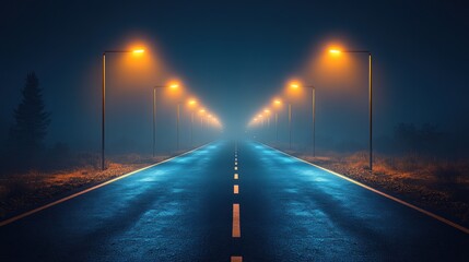 Mysterious Night Road: A Journey into the Fog