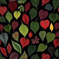 Vibrant Collection of Exotic Leaves on Black Background