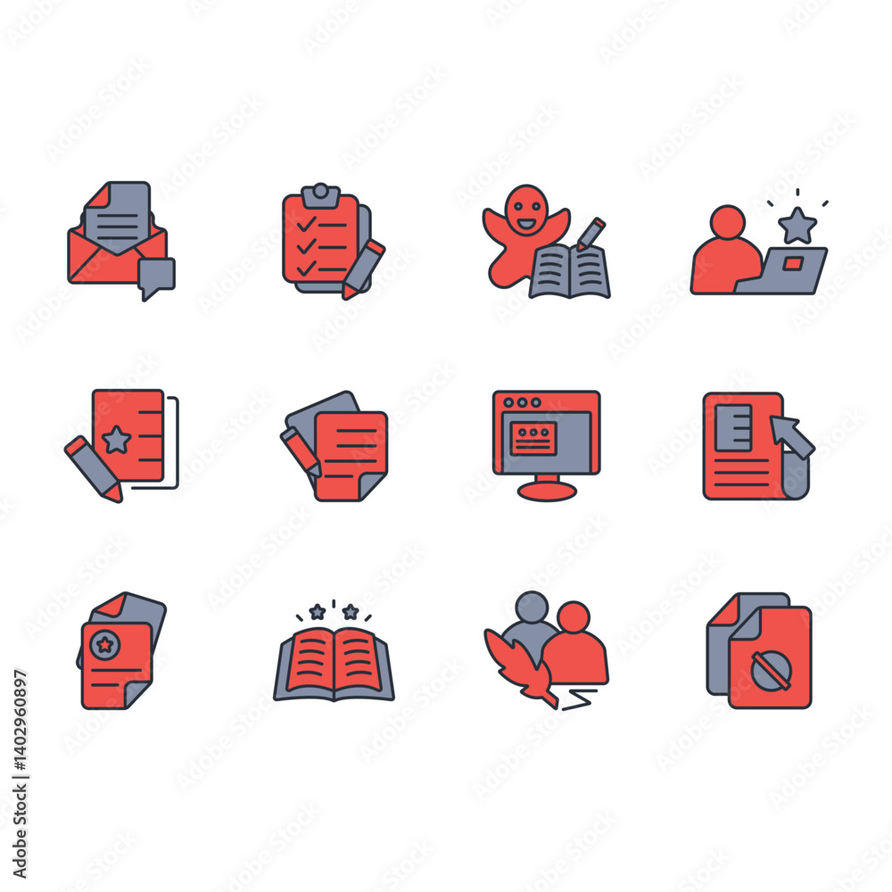 Poster copywriting icon set.vector.editable stroke.linear style sign for use web design,logo.symbol illustr