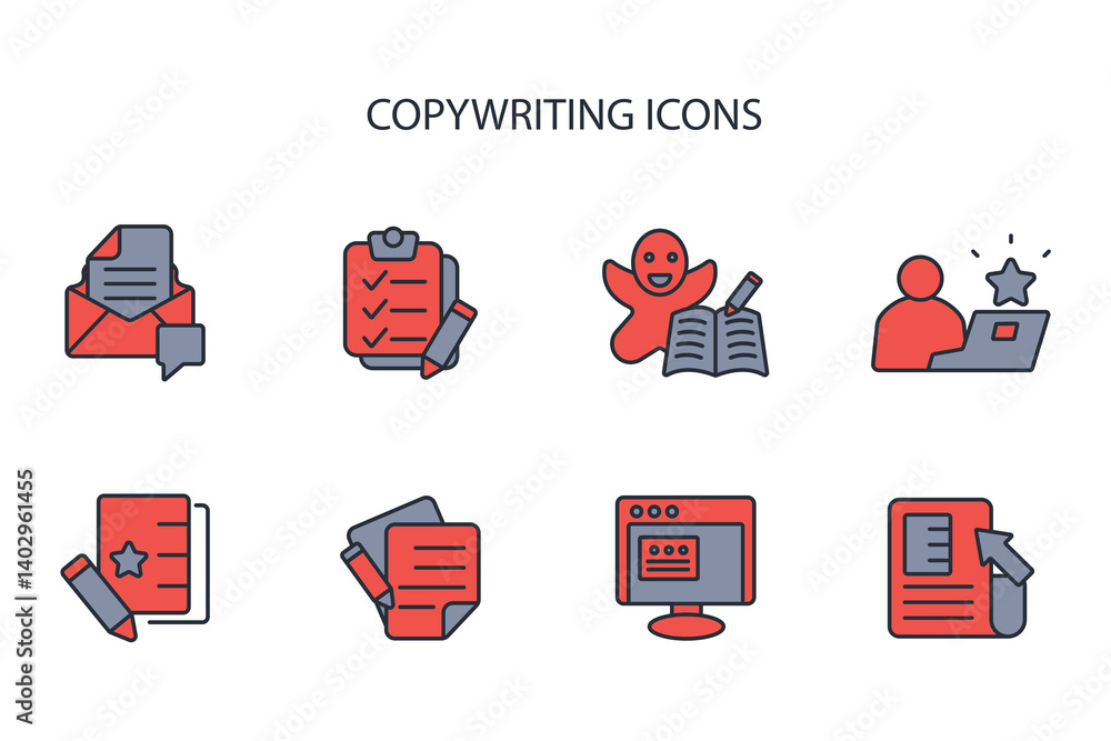 Poster copywriting icon set.vector.editable stroke.linear style sign for use web design,logo.symbol illustr