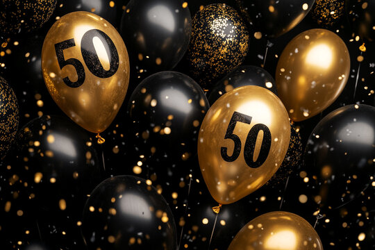 Golden balloons celebrate a 50th birthday joyful occasion