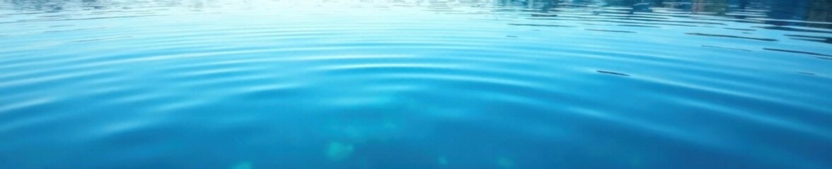 Calm serene water with circular ripples in a clear blue lake surface, reflection, stillness, calm