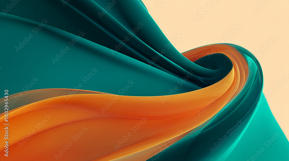 Poster Abstract image of flowing teal and orange forms creating a dynamic, swirling design, showcasing movement and fluidity, ideal for modern or abstract concepts