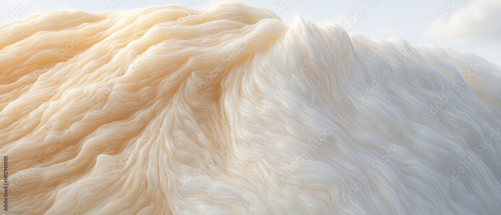 Poster a digital rendering of a wave-like pattern in white and pale yellow hues.