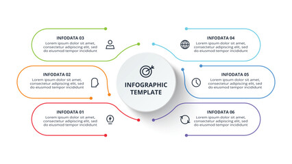 Thin line infographic. Modern concept design template with 6 options, steps or parts.