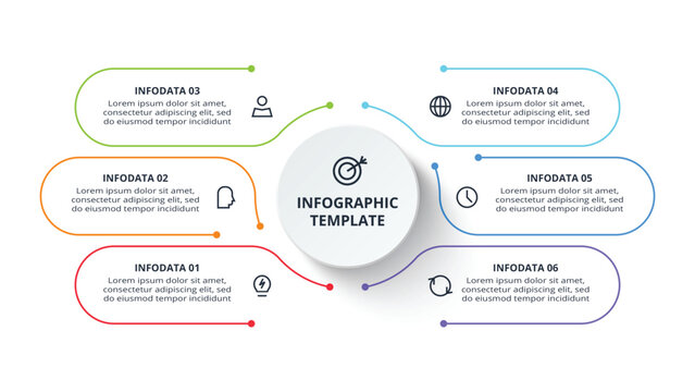 Thin line infographic. Modern concept design template with 6 options, steps or parts.