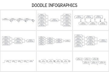 Set doodle infographic elements with 4, 5, 6, 8, 9, 10 options. Vector business template for presentation