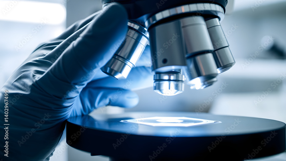 Poster close-up view of a laboratory microscope in use scientific research and discovery