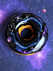 A stunning galaxy doughnut floats in space, a delightful blend of culinary and cosmic themes.