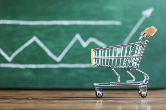 Shopping cart growth chart positive sales trend