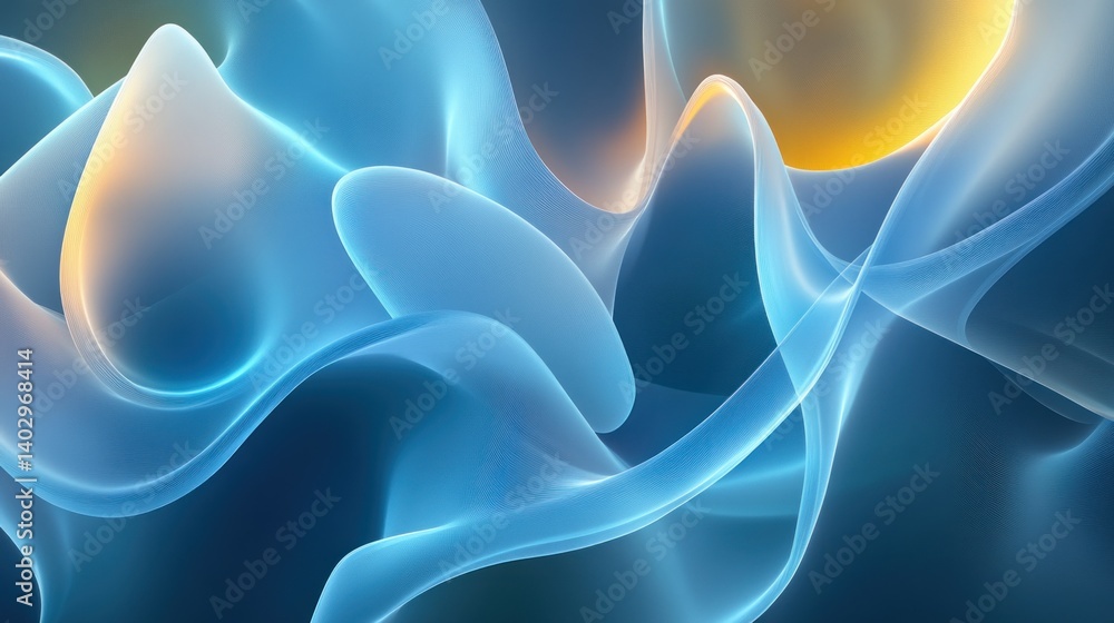 Poster abstract blue and yellow wave pattern design with smooth textures