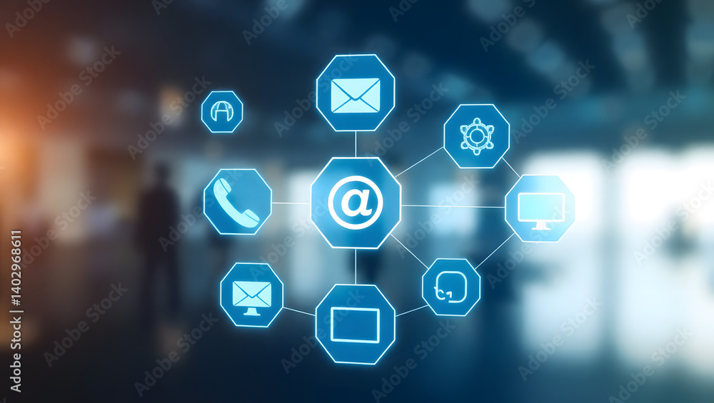 Poster futuristic communication network global connectivity and instant messaging