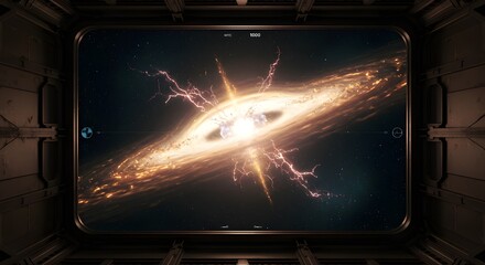 Exploding Galactic Core Viewed from Spacecraft Window