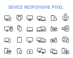 Computer and device responsive vector icon pixel style. Pixel perfect device responsive icon set.	