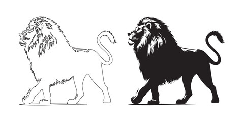 Graceful lion silhouette with sleek vector detailing – perfect for wildlife-themed branding – lion icon – lion illustration – lion lineart

