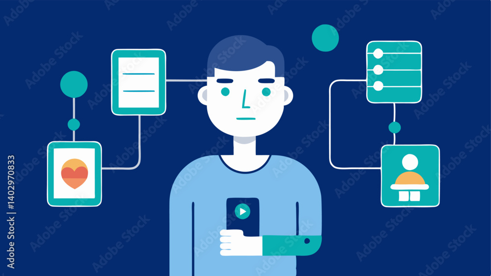 Poster symptom tracker a vector showing a patient logging symptoms into an aipowered app with an ai interfa