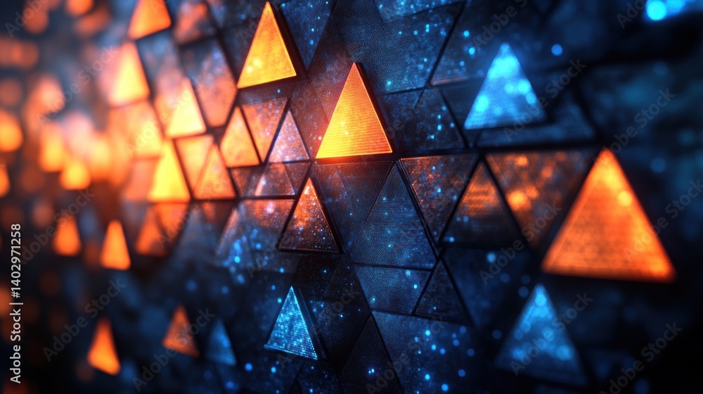 Aufkleber futuristic triangular tiles with glowing edges creating a modern pattern