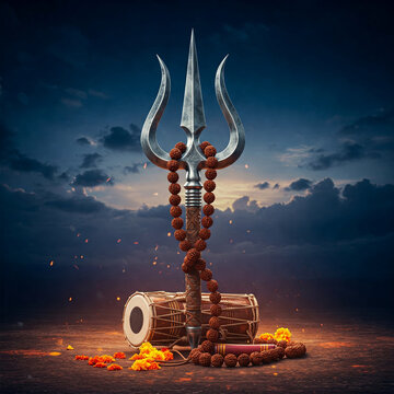 Trishul with damaru and mala.