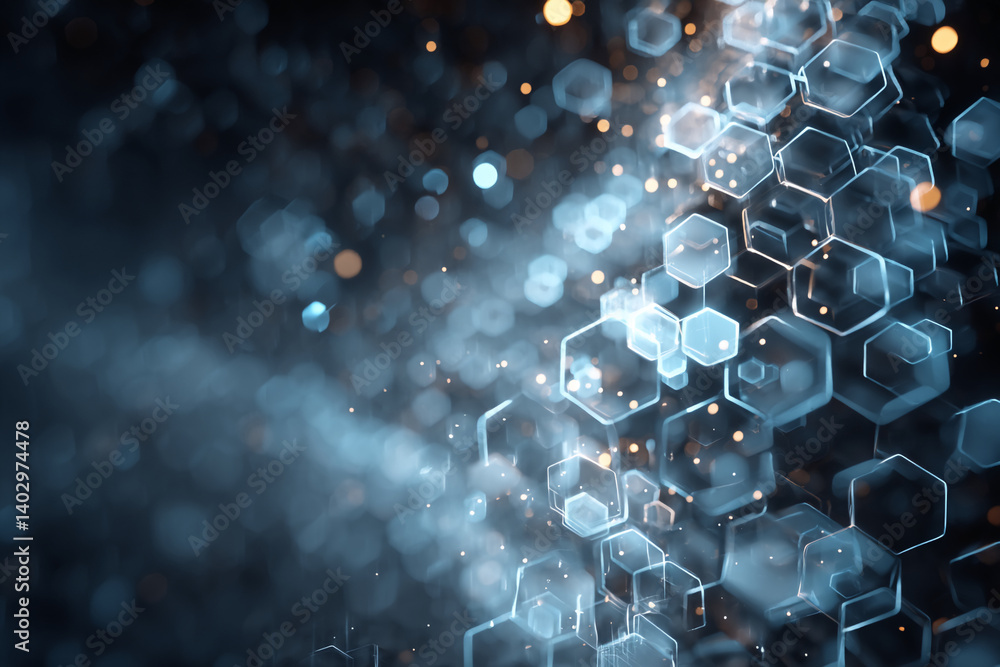 Aufkleber Abstract background with blue hexagons and bokeh lights, creating a futuristic and technological atmosphere, ideal for digital or tech concepts