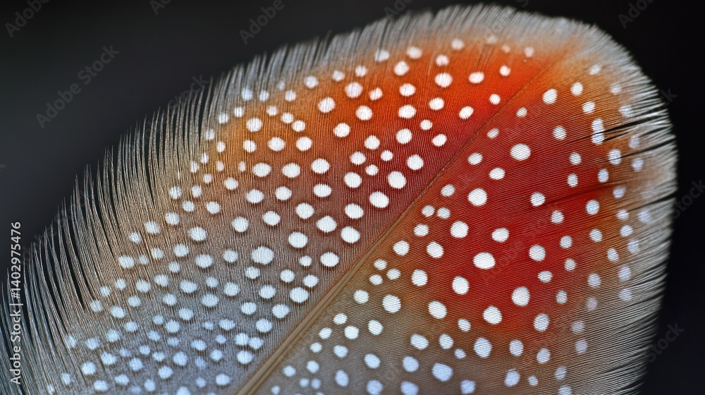 Poster a detailed view of a feather, showcasing a unique design of small, white dots against a backdrop of 