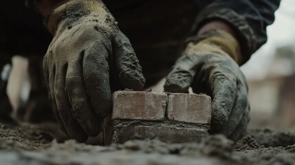 Mason laying bricks for a wall. Featuring skill and building