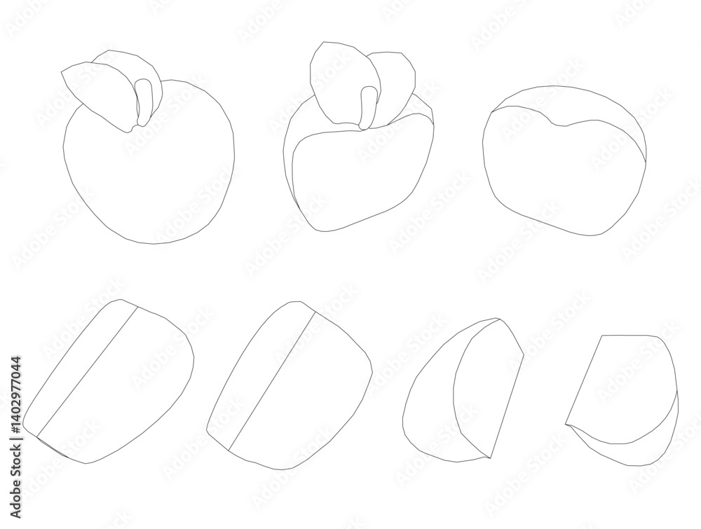 Poster the image is a series of drawings of apples. each apple is drawn in a different position, with some 