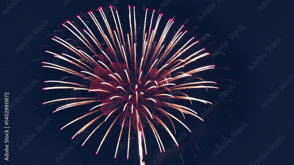 Aufkleber fireworks exploding in a burst of red and blue dots on a dark backdrop. 4th july independence day un