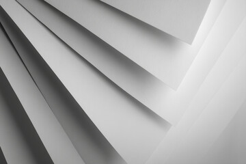Overlapping white paper sheets create abstract texture and diagonal lines, showcasing a clean and minimalist design, ideal for corporate branding or modern presentations, with free space for text