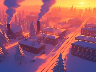 Winter Sunrise Snowy Town