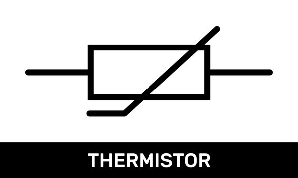 Thermistor Icon. Rectangular Thermal Resistor Symbol. IEC Standard Thermistor Schematic Diagram
