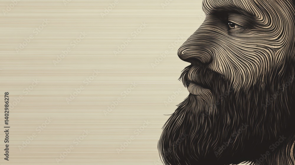 Poster silhouette of a beard featuring natural wood grain texture against a clean backdrop highlighting org