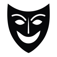 Smiling Theater Mask Icon Graphic Symbol Of Drama And Performance Arts.