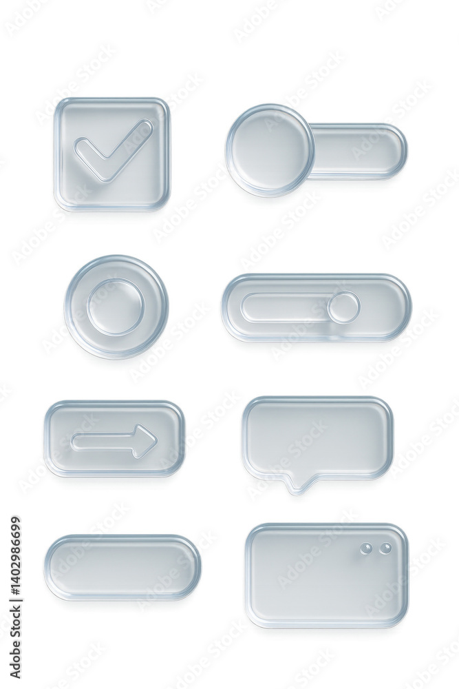Poster sleek 3d ui icon set: buttons, switches, and dialogs for modern interfaces