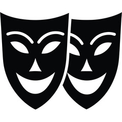Two Theater Masks Representing Comedy And Drama Minimalist Vector Illustration.