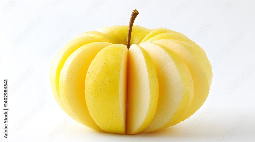 Aufkleber a whole yellow apple meticulously sliced into segments, creating a visually appealing circular arran
