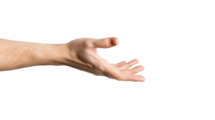 a man's hand reaching out on a white background, png