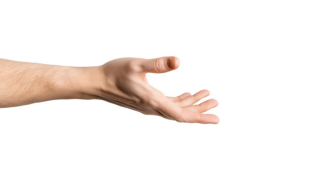 a man's hand reaching out on a white background, png